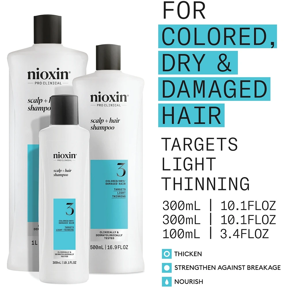 Nioxin System 3 Scalp + Hair Thickening Shampoo For Damaged with Light Thinning, 1L