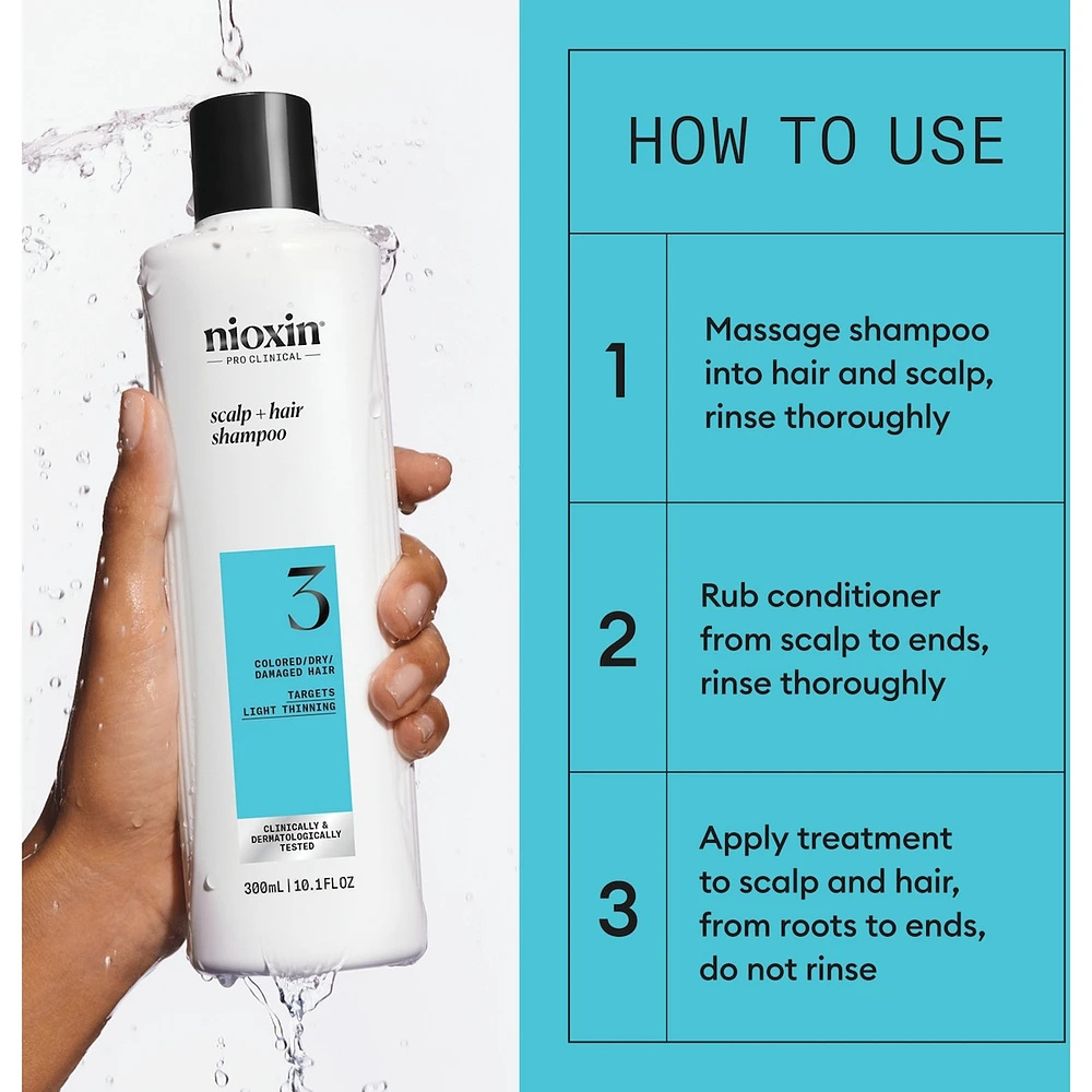 Nioxin System 3 Scalp + Hair Thickening Shampoo For Damaged with Light Thinning, 1L