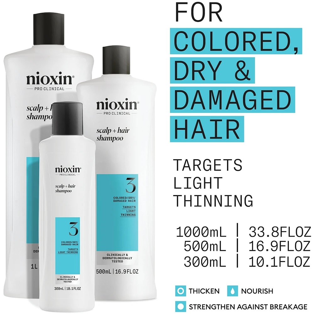 Nioxin System 3 Scalp + Hair Thickening Shampoo For Damaged with Light Thinning, 1L