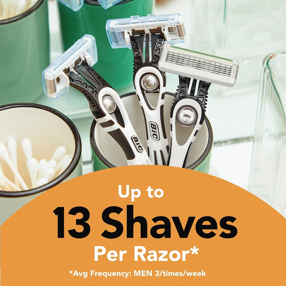 BIC Flex 5 Sensitive Men's Refillable 5-Blade Razors, Comfortable Shave, 1 Handle and 3 Cartridges
