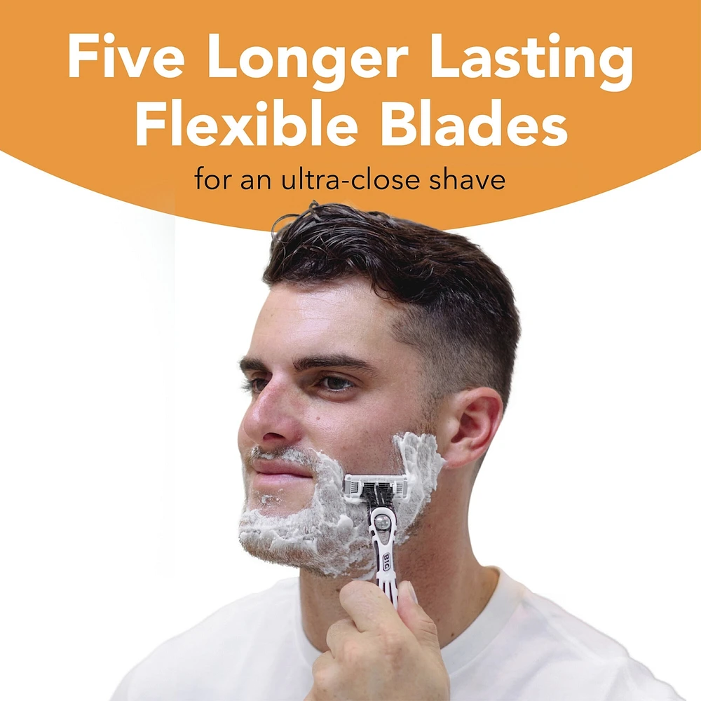 BIC Flex 5 Sensitive Men's Refillable 5-Blade Razors, Comfortable Shave, 1 Handle and 3 Cartridges