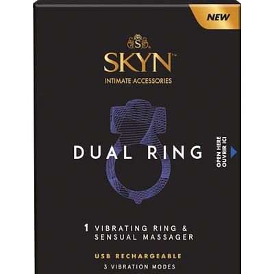 Anneau vibrant double 1 de SKYN et masseur sensuel, texture striée, 3 vitesses variables, rechargeable.