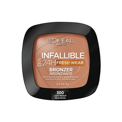 L'Oreal Paris Infallible Up to 24H Fresh Wear Soft Matte Longwear Bronzer. Waterproof, heatproof, transfer, humidity and sweatproof, Tan, 0.31 oz