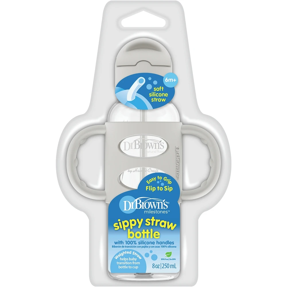 Sippy Straw Bottle w/Silicone Handles, Grey