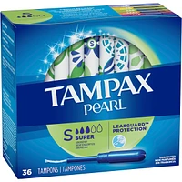 Tampax Pearl Tampons Super Absorbency with LeakGuard Braid, Unscented, 36 Count