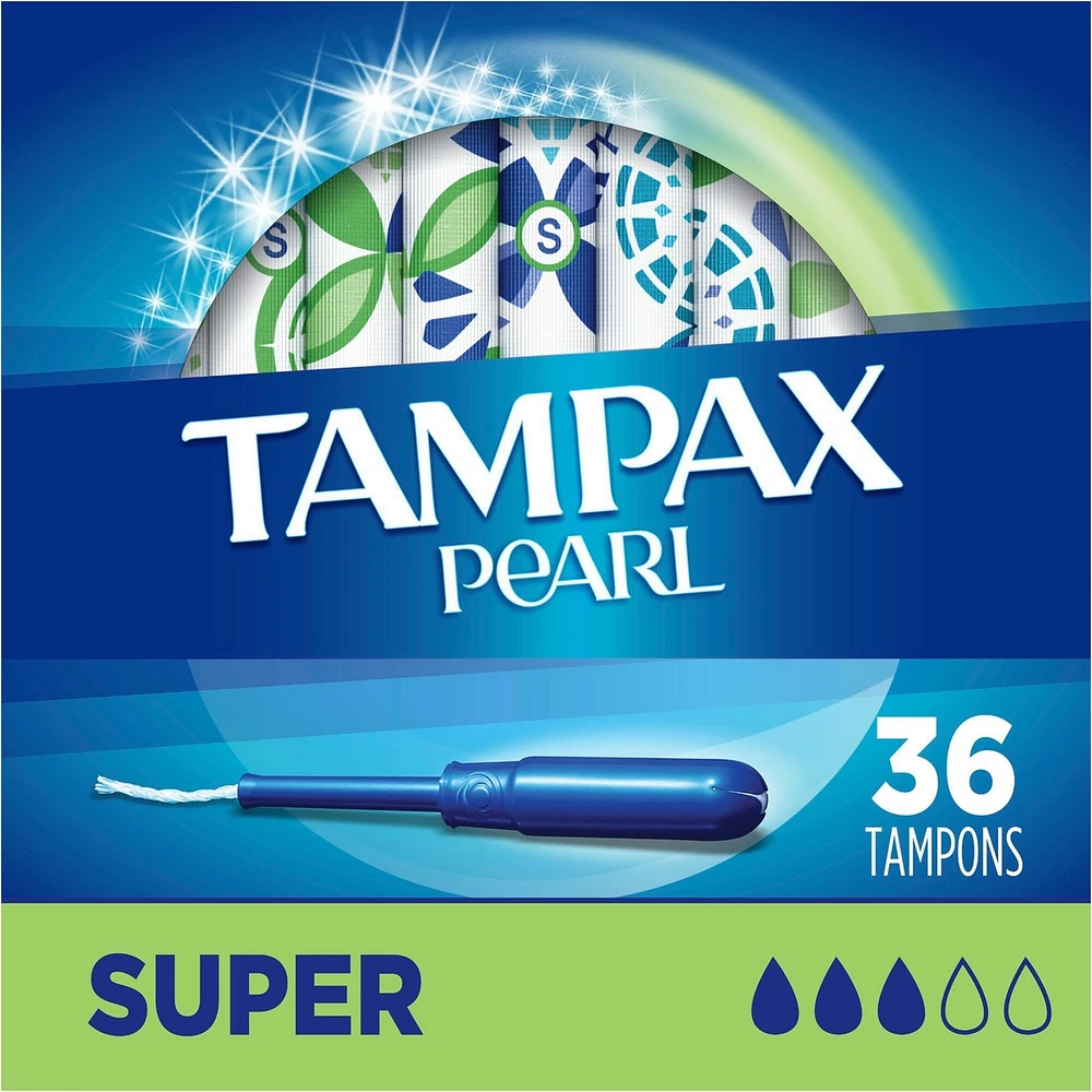 Tampax Pearl Tampons Super Absorbency with LeakGuard Braid, Unscented, 36 Count