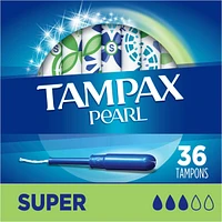 Tampax Pearl Tampons Super Absorbency with LeakGuard Braid, Unscented, 36 Count