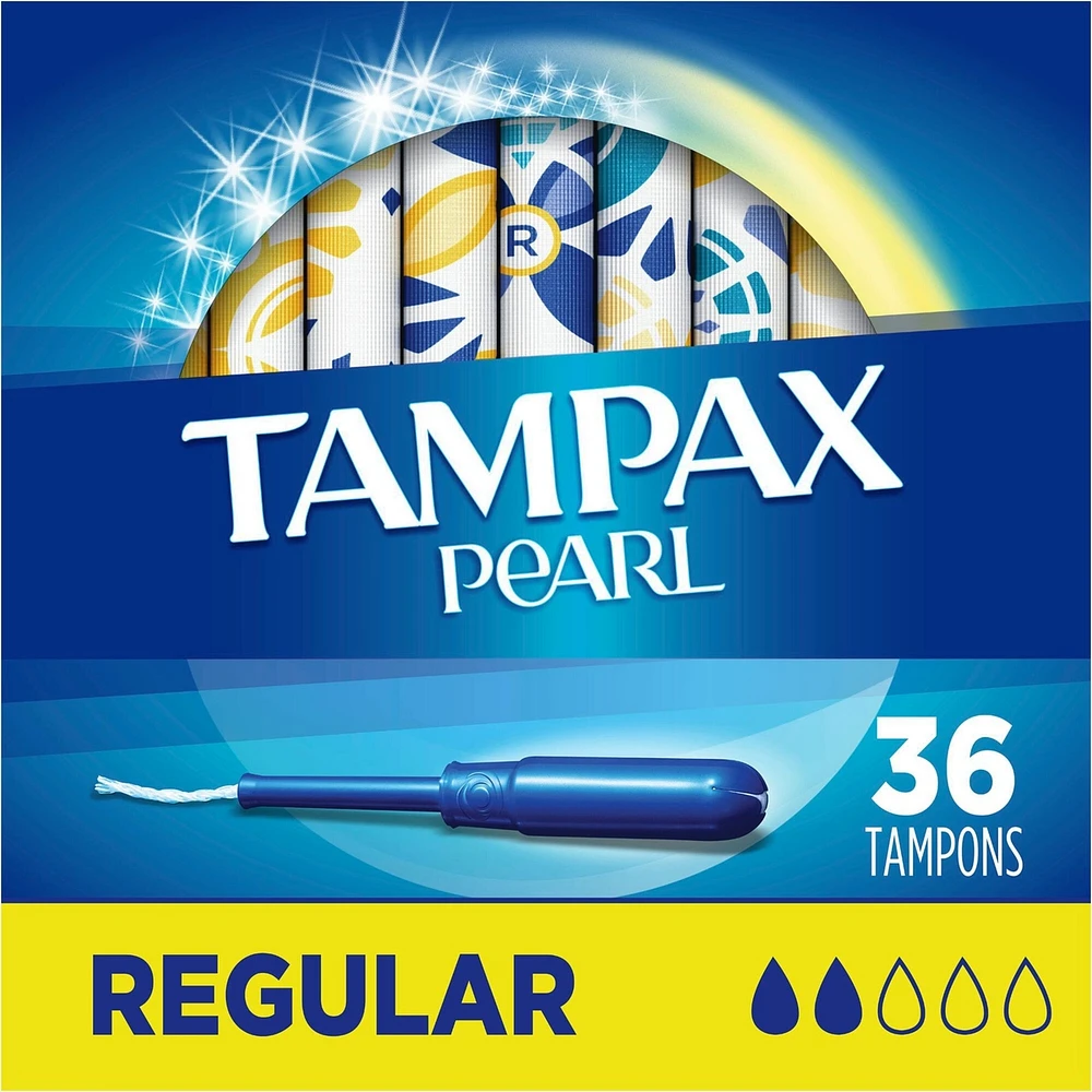 Tampax Pearl Tampons Regular Absorbency with LeakGuard Braid, Unscented, 36 Count