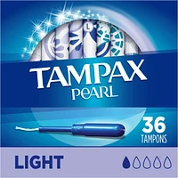 Tampax Pearl Tampons, Light Absorbency with LeakGuard Braid, Unscented, 36 Count