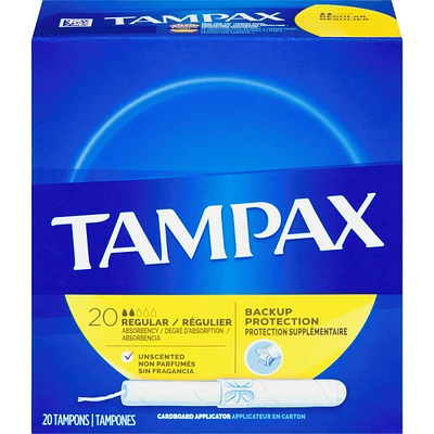Tampax Cardboard Applicator Tampons Regular Absorbency, Unscented, 20 Count