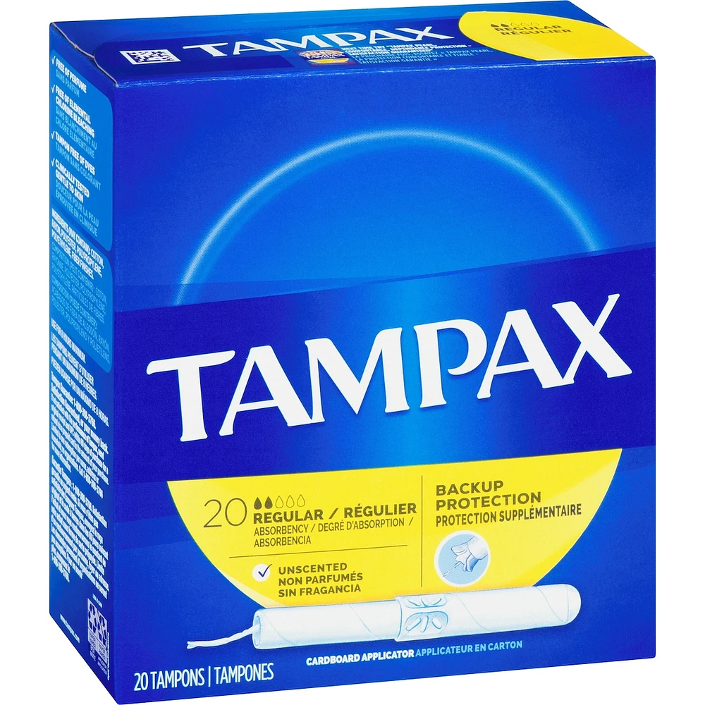 Tampax Cardboard Applicator Tampons Regular Absorbency, Unscented, 20 Count