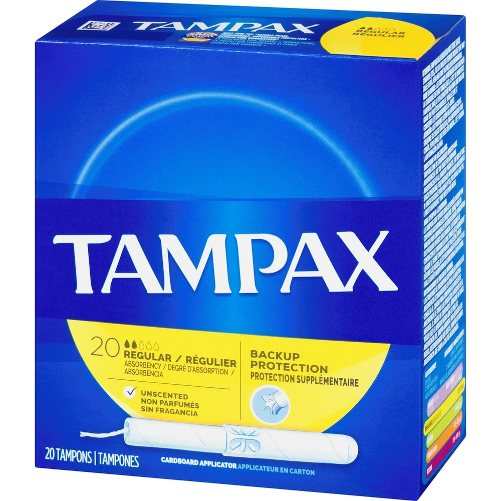 Tampax Cardboard Applicator Tampons Regular Absorbency, Unscented, 20 Count
