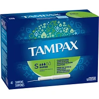 Tampax Cardboard Tampons Super Absorbency, Anti-Slip Grip, LeakGuard Skirt, Unscented, 40 Count