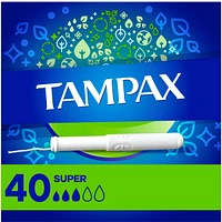 Tampax Cardboard Tampons Super Absorbency, Anti-Slip Grip, LeakGuard Skirt, Unscented, 40 Count