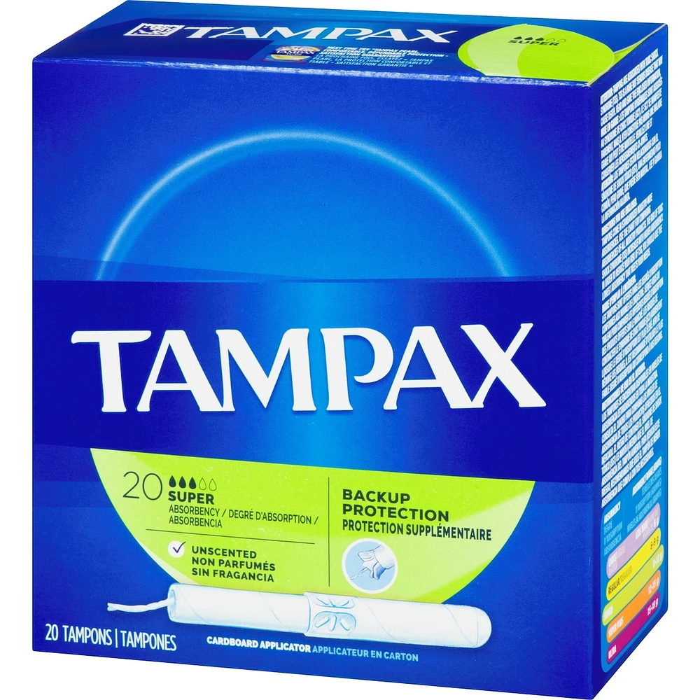 Cardboard tampons unscented super absorbency 20 count