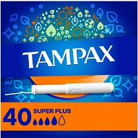 Tampax Cardboard Tampons Super Plus Absorbency, Anti-Slip Grip, LeakGuard Skirt, Unscented, 40 Count