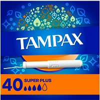 Tampax Cardboard Tampons Super Plus Absorbency, Anti-Slip Grip, LeakGuard Skirt, Unscented, 40 Count