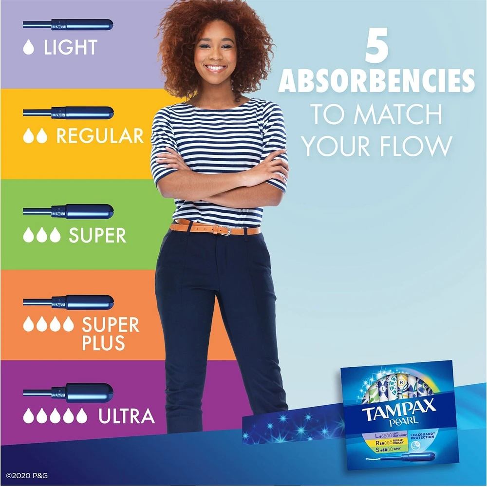 Tampax Pearl Tampons, Light/Regular/Super Absorbency with LeakGuard Braid, Triple Pack, Unscented, 34 Count
