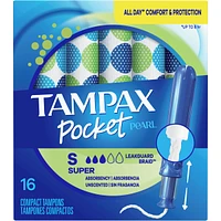 Pocket Pearl Tampons Super Absorbency with LeakGuard Braid, Unscented