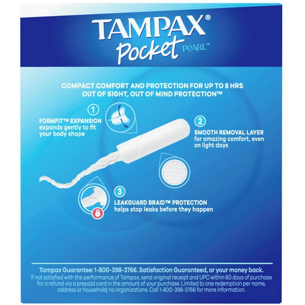 Pocket Pearl Tampons Super Absorbency with LeakGuard Braid, Unscented