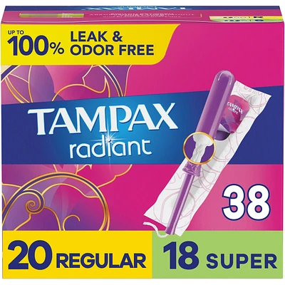 Radiant Tampons Duo Pack with LeakGuard Braid, Regular/Super Absorbency, Unscented