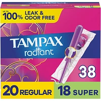 Radiant Tampons Duo Pack with LeakGuard Braid, Regular/Super Absorbency, Unscented
