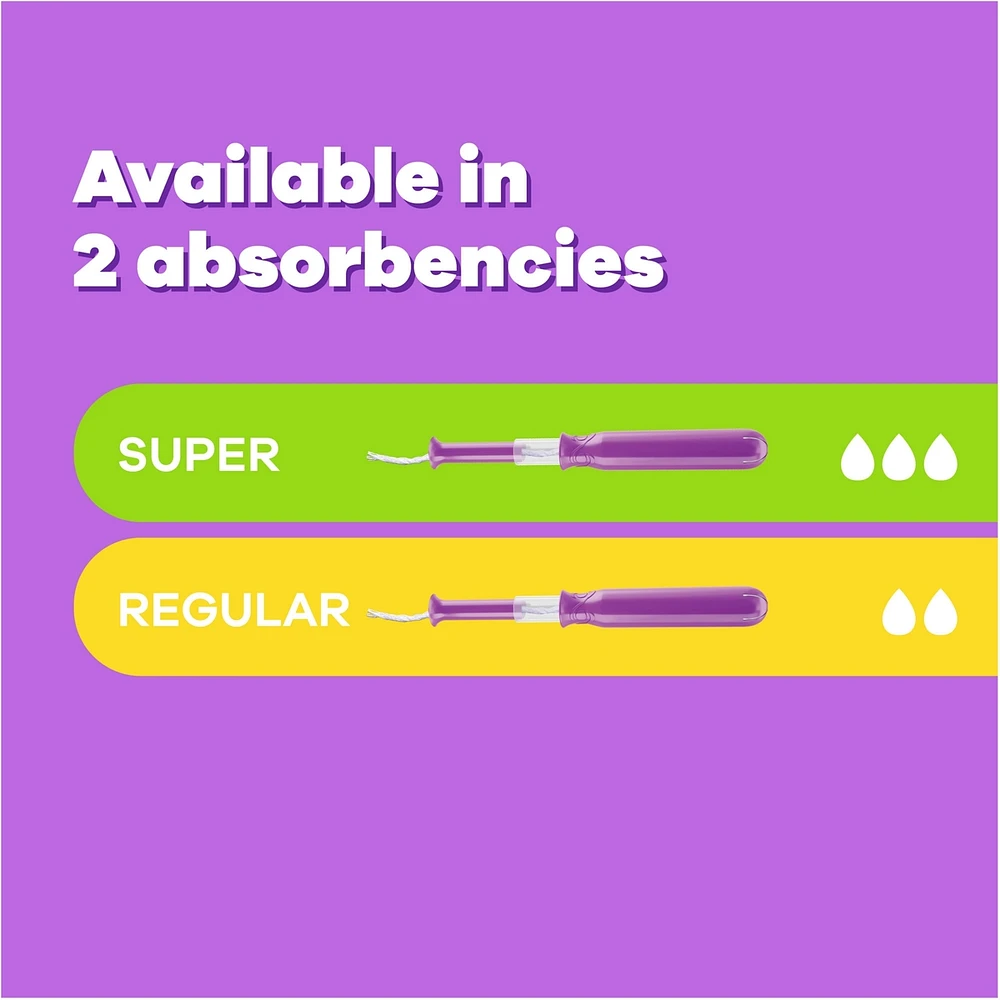 Pocket Radiant Compact Plastic Tampons, With LeakGuard Braid, Super Absorbency, Unscented