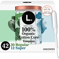 Cotton Tampons Regular/Super Absorbency Multipack, Free from Chlorine Bleaching, Pesticides, Fragrances, or Dyes