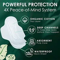Ultra Thin Pads for Women, Overnight Absorbency, Breathable Cotton Top Layer, Unscented Pads with Wings