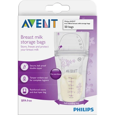 Avent Breast Milk Storage Bags 50 Count 6oz/180ml, SCF603/50