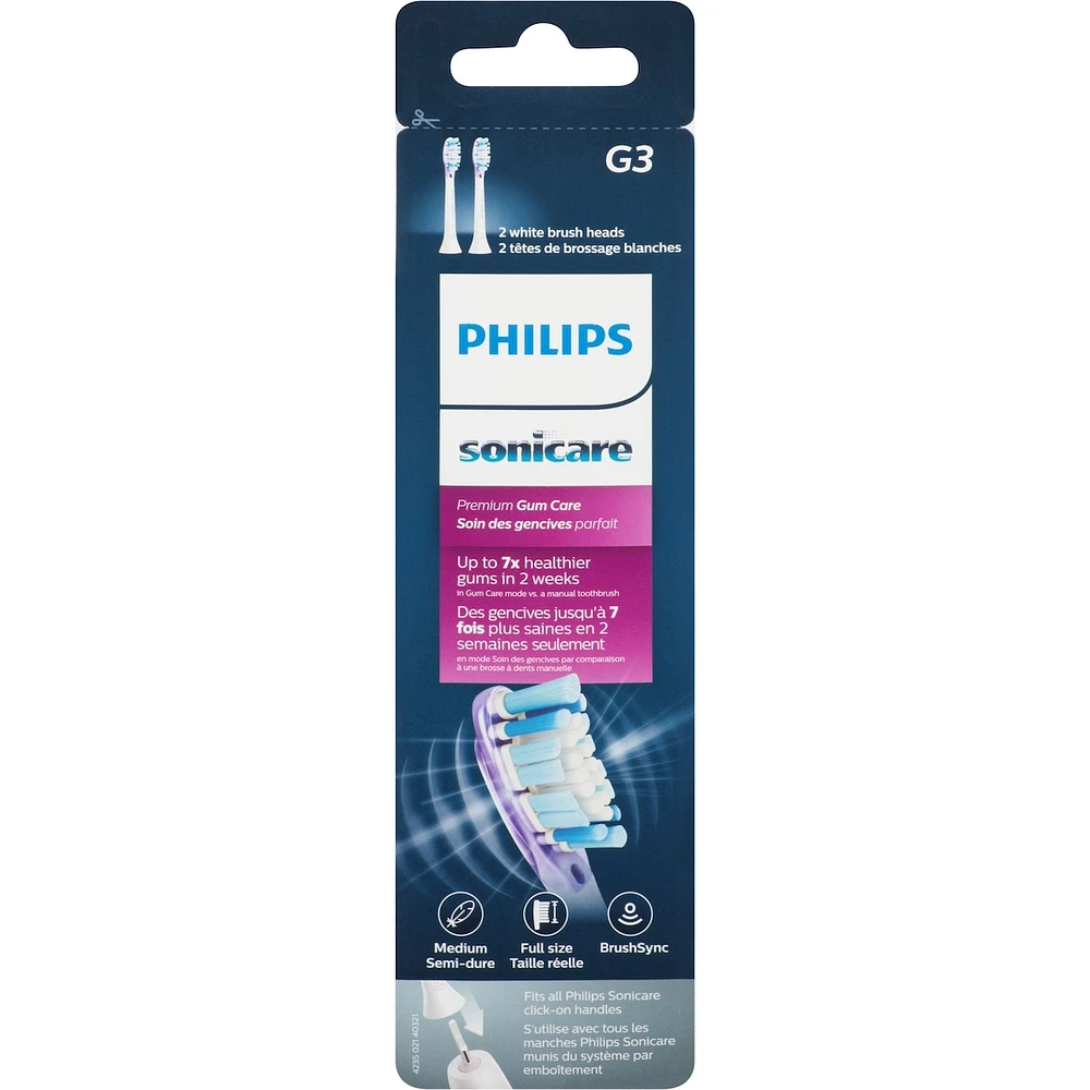 Premium Gum Health RFID Replacement Brush Heads, 2 Pack, HX9052/65
