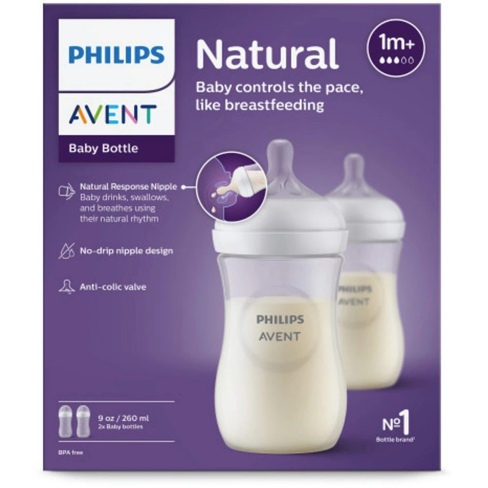 Natural Baby Bottle With Natural Response Nipple, Clear, 9oz, pack