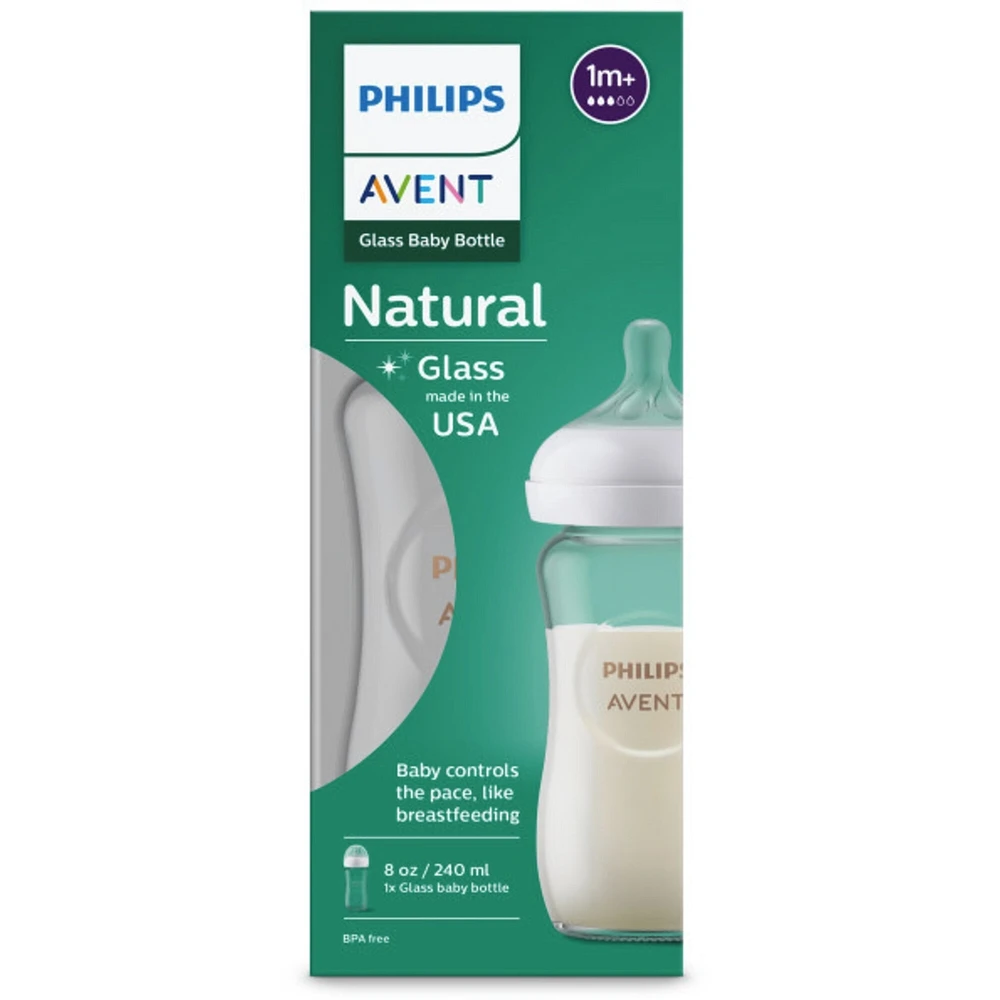 Glass Natural Baby Bottle With Natural Response Nipple, 8oz, 1 pack, SCY913/01