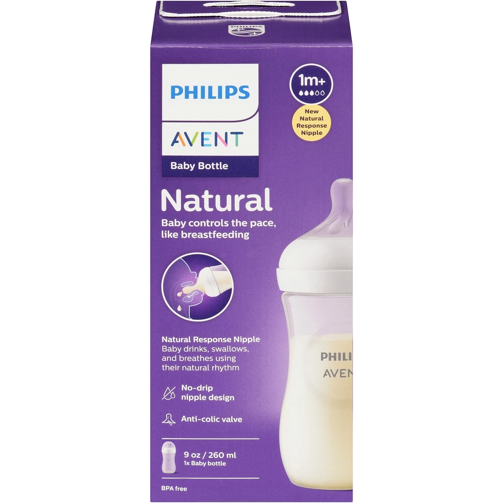 Biberon Philips Avent Natural avec tétine Natural Response, Transparent, 9 oz, 1 paquet, SCY903 / 01