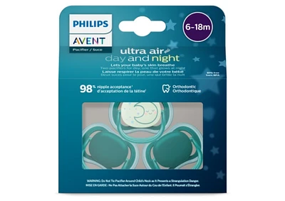 Philips Avent Ultra Air day time/night time Pacifier 6-18m, deep opal / sleeping moon, 3 pack, SCF085/68
