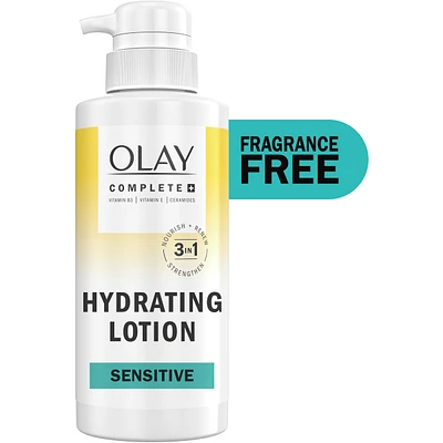 Complete+ Hydrating Lotion Fragrance-Free, 3-in-1 Nourishing Face Moisturizer for All Skin Types with Vitamin B3, Vitamin E, and Ceramides