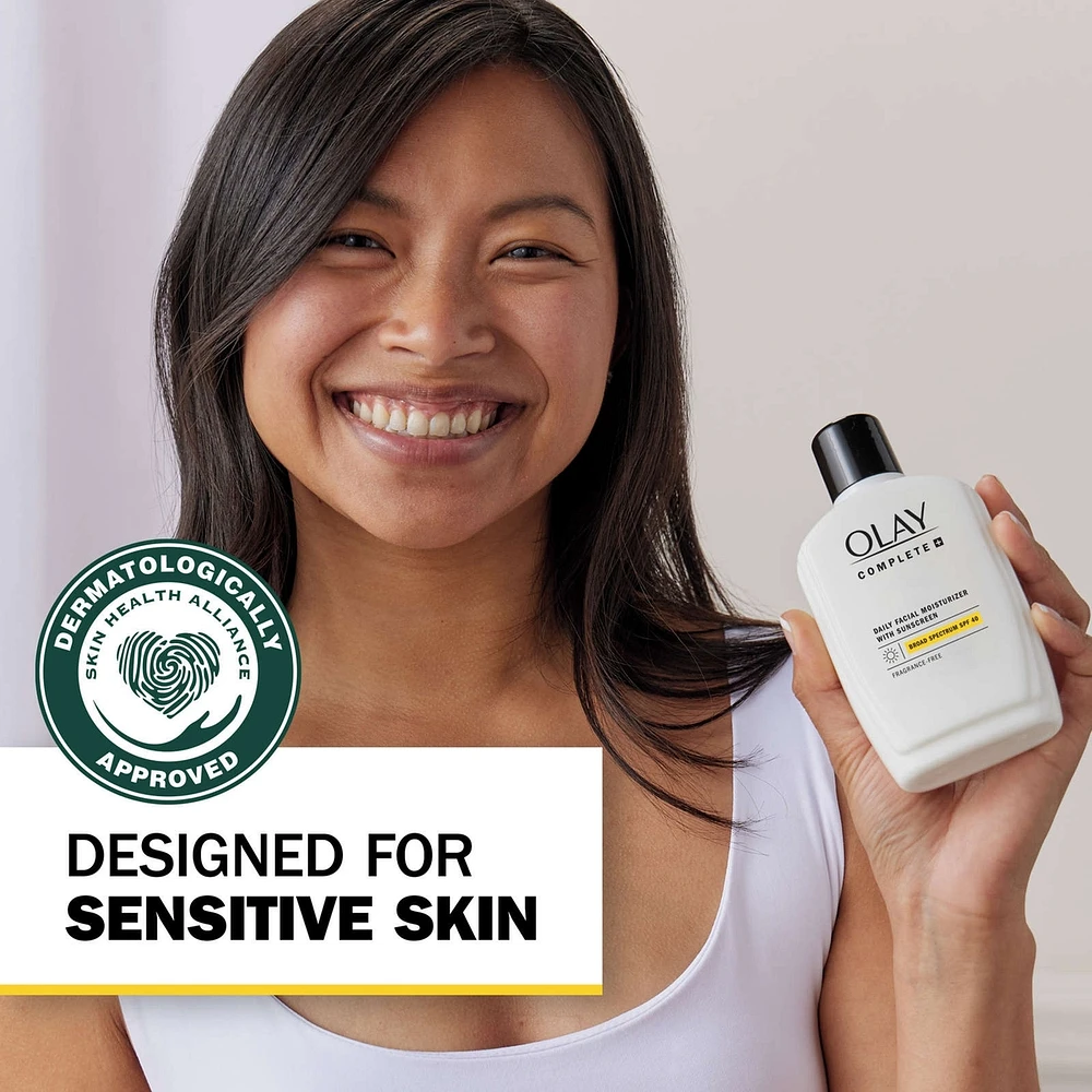 Complete+ Daily Facial Moisturizer with Sunscreen SPF 40, Fragrance-Free, 6 FL OZ, Broad Spectrum Sunscreen for Sensitive Skin