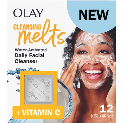 Cleansing Melts + Vitamin C Face Cleanser, 12ct, Water-Activated Face Wash Cleans, Tones, and Refreshes Skin
