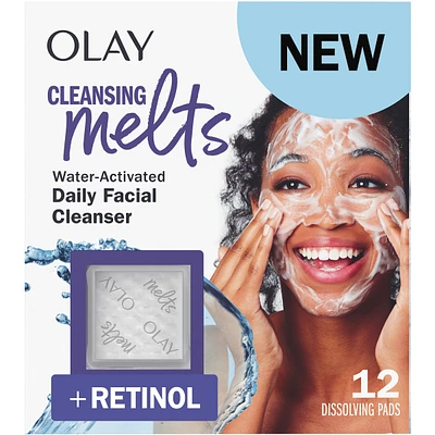 Cleansing Melts + Retinol Face Cleanser, 12ct, Water-Activated Face Wash Cleans, Tones, and Refreshes Skin