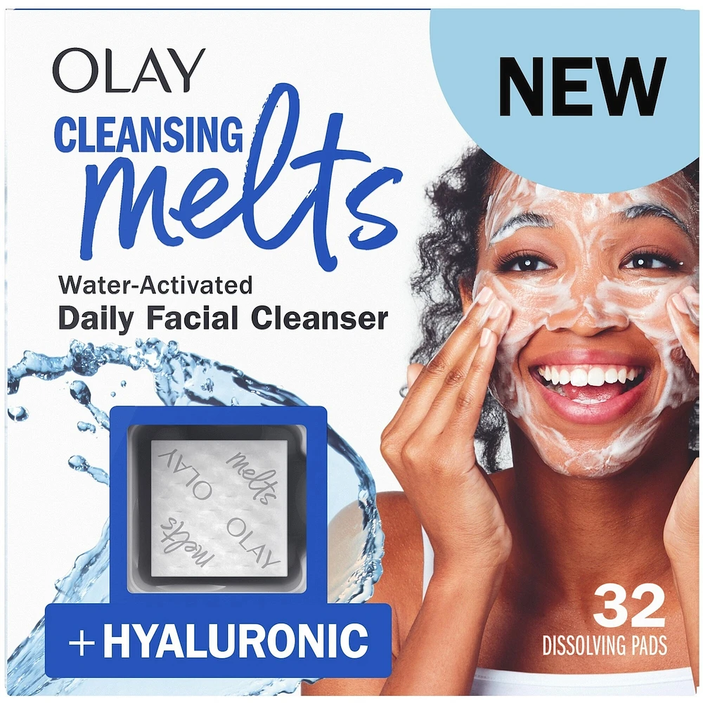 Cleansing Melts + Hyaluronic Face Cleanser, 32ct, Water-Activated Face Wash Cleans, Tones, and Refreshes Skin