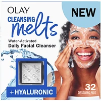 Cleansing Melts + Hyaluronic Face Cleanser, 32ct, Water-Activated Face Wash Cleans, Tones, and Refreshes Skin