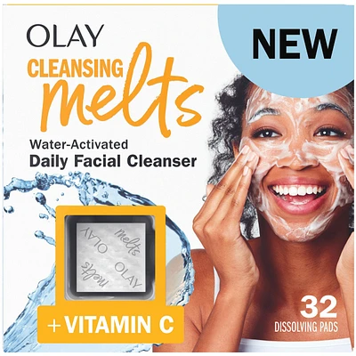Cleansing Melts + Vitamin C Face Cleanser, 32ct, Water-Activated Face Wash Cleans, Tones, and Refreshes Skin