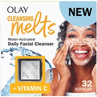 Cleansing Melts + Vitamin C Face Cleanser, 32ct, Water-Activated Face Wash Cleans, Tones, and Refreshes Skin