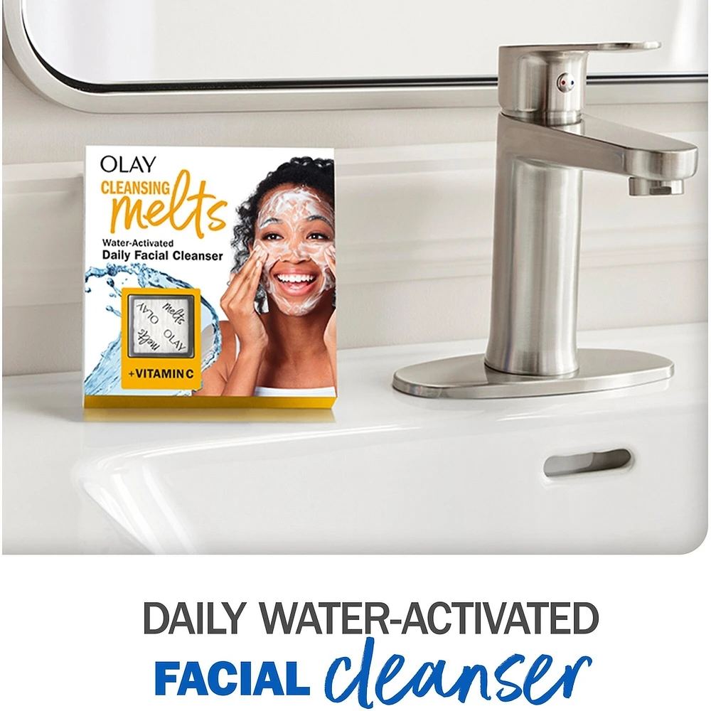 Cleansing Melts + Vitamin C Face Cleanser, 32ct, Water-Activated Face Wash Cleans, Tones, and Refreshes Skin