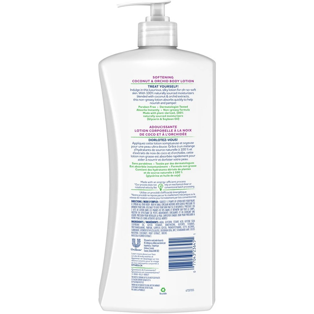St. Ives  Softening Body Lotion for soft, silky skin Coconut Milk & Orchid paraben-free dry skin moisturizer 600 mL