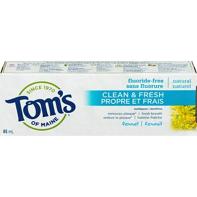 Tom's of Maine Clean and Fresh Fennel Natural Toothpaste  (Non-Fluoride) 85ML