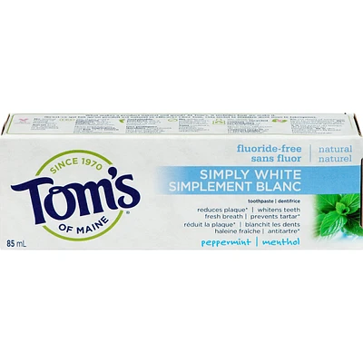 Tom's of Maine Simply White Peppermint Natural Fluoride-Free Toothpaste  85ML