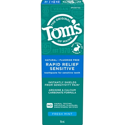 Tom's of Maine Fresh Mint Rapid Relief Sensitive Natural Paste, Fresh Mint, 76 mL