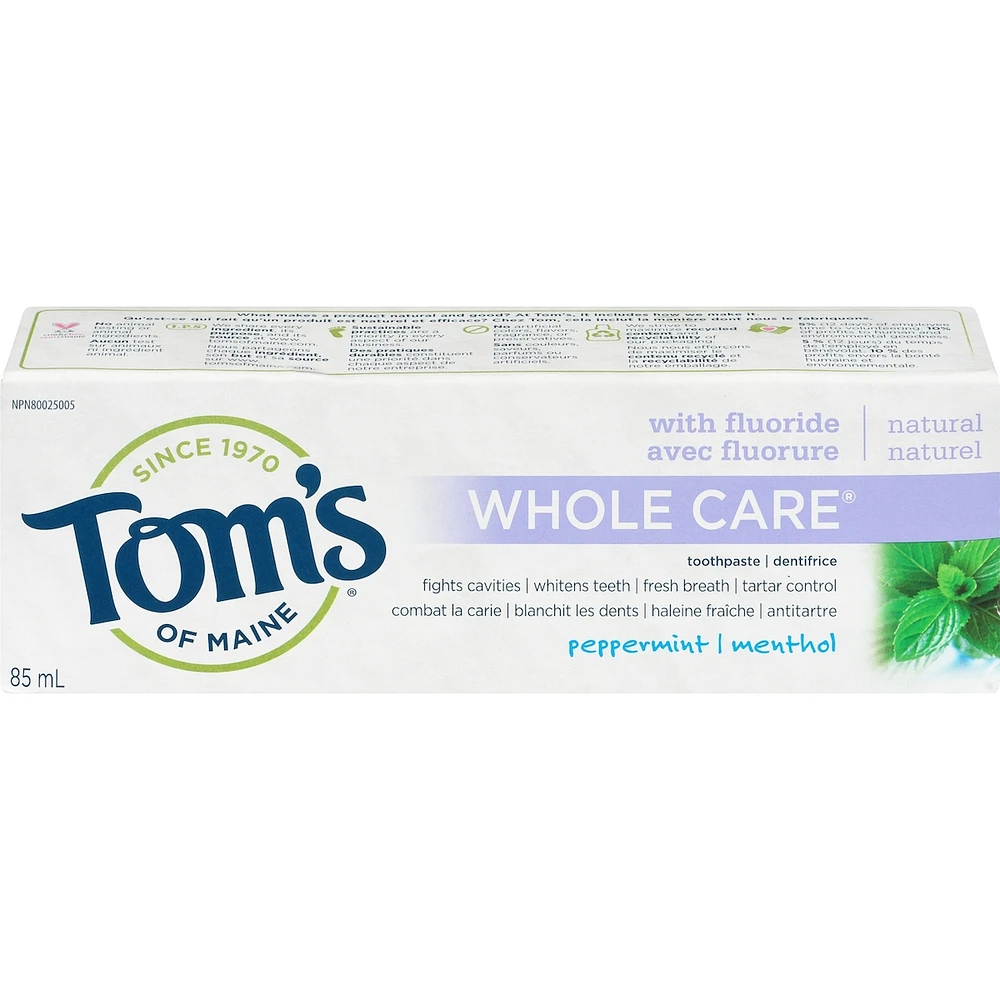 Whole Care Peppermint Natural Fluoride Toothpaste