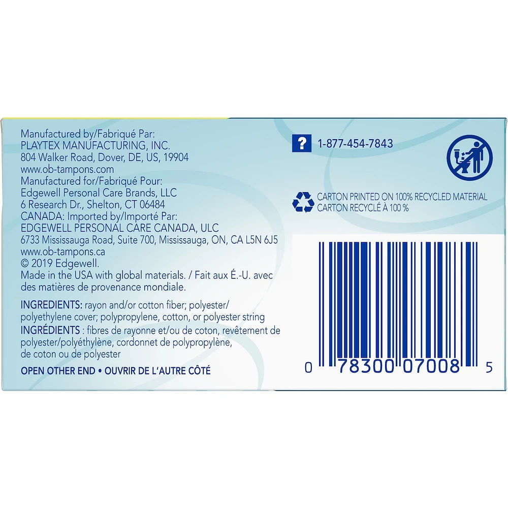 o.b. Original Non-Applicator Tampons Regular Absorbancy